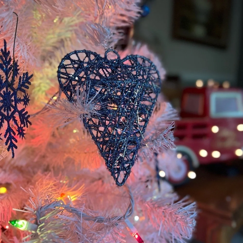 Large Blue Silver Heart Christmas Ornament